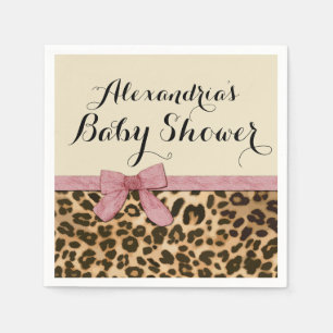 Fancy Leopard Pink Bow Girl Baby Shower Napkin