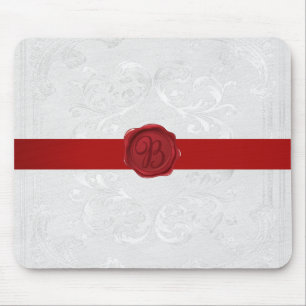 Fancy Letter B Red Wax Seal Ribbon   Mouse Pad