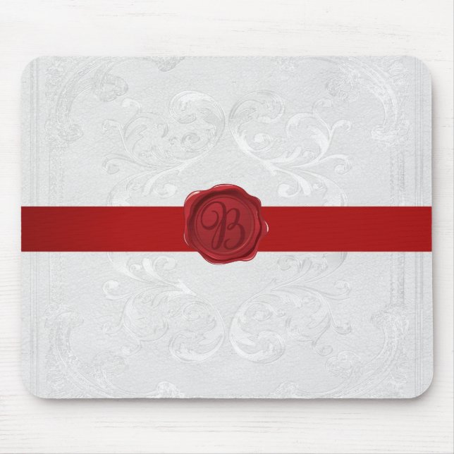 Fancy Letter B Red Wax Seal Ribbon   Mouse Pad (Front)