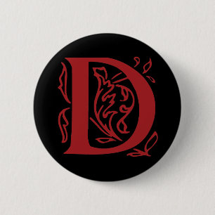 Fancy Letter D 6 Cm Round Badge