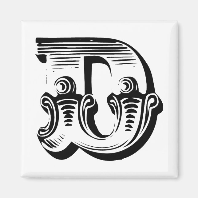 Fancy letter D square magnet (Front)