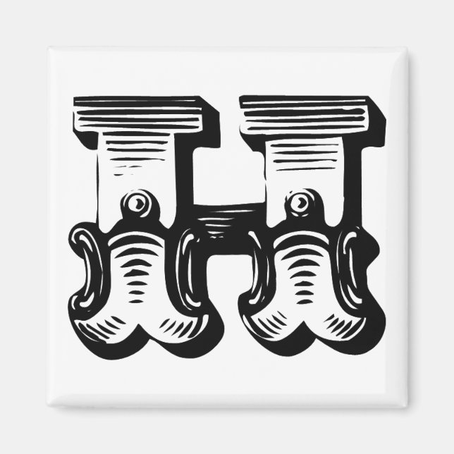 Fancy letter H square magnet (Front)