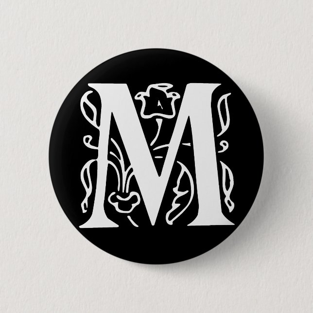 Fancy Letter M 6 Cm Round Badge (Front)