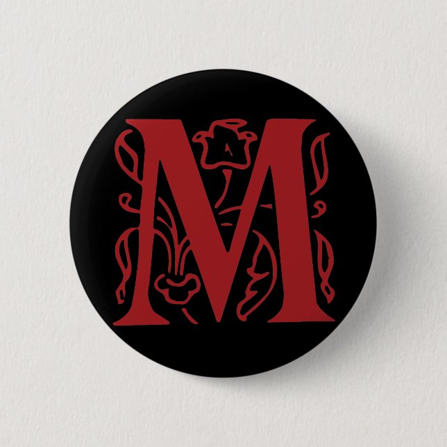 Fancy Letter M 6 Cm Round Badge (Front)
