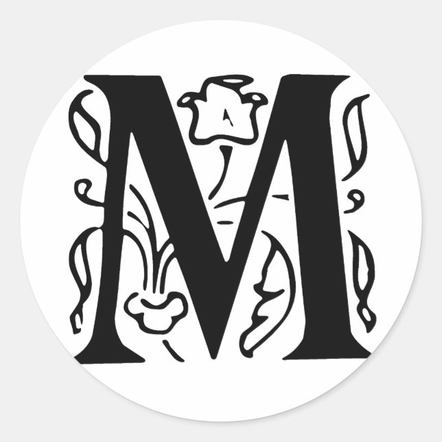 Fancy Letter M Classic Round Sticker (Front)
