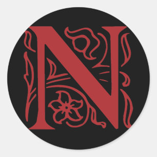 Fancy Letter N Classic Round Sticker