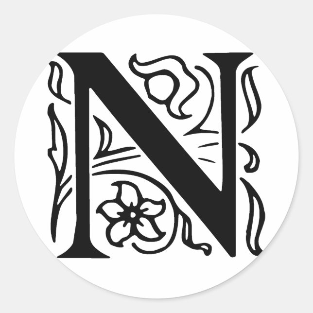 Fancy Letter N Classic Round Sticker (Front)
