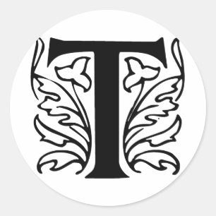 Fancy Letter T Classic Round Sticker