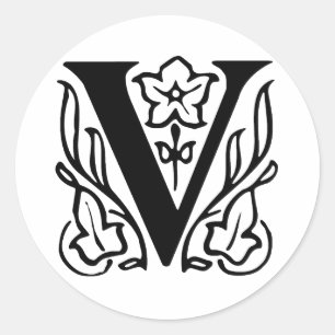 Fancy Letter V Classic Round Sticker