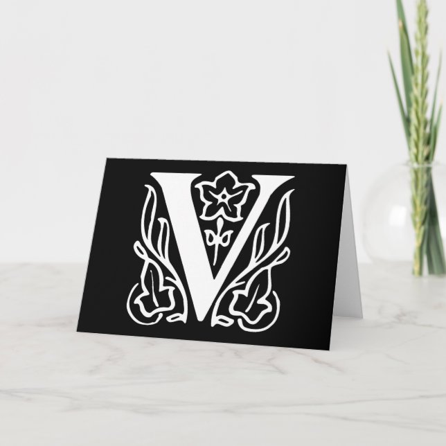 Fancy Letter V Note Card (Front)