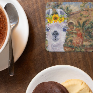 Fancy Llama and Renoir's Farmhouse Square Paper Coaster