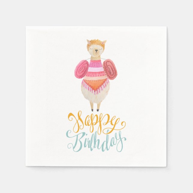 Fancy Llama Birthday Paper   Napkin (Front)