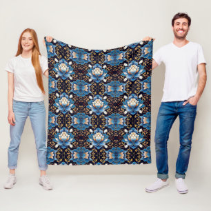 Fancy Lotus Tile Pattern Fleece Blanket