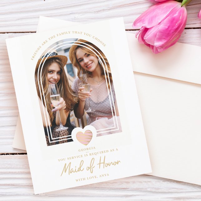 Fancy Maid of Honor Pink Heart Photo Proposal Postcard (Creator Uploaded)