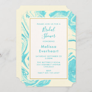 Fancy Marble Design in Turquoise and Cream Bridal Invitation
