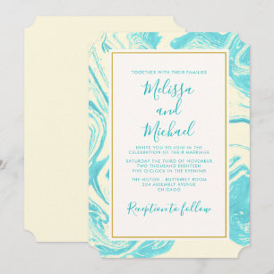 Fancy Marble Design in Turquoise and Cream Wedding Invitation