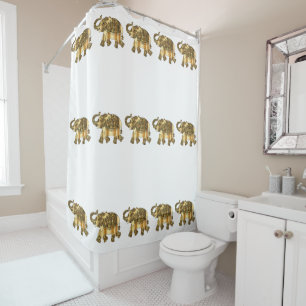 Fancy Marching  Gold Elephants Shower Curtain