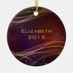 Fancy Maroon Background with Wispy Gold Accents Ceramic Tree Decoration