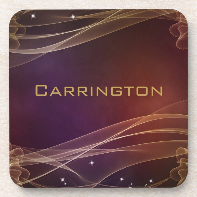 Fancy Maroon Background with Wispy Gold Accents Coaster (Front)