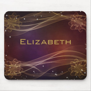 Fancy Maroon Background with Wispy Gold Accents Mouse Pad