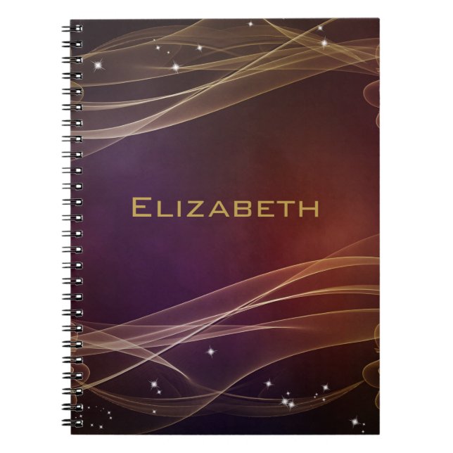 Fancy Maroon Background with Wispy Gold Accents Notebook (Front)