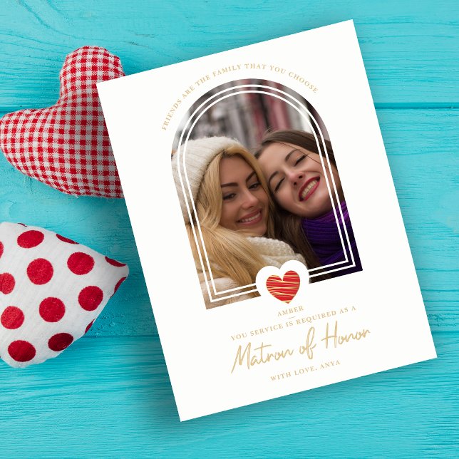 Fancy Matron of Honor Red Heart Photo Proposal  Postcard (Creator Uploaded)