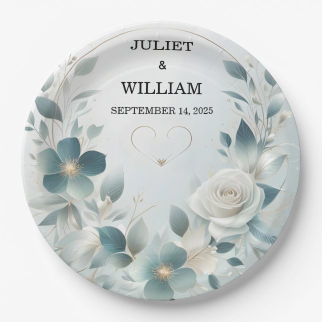 Fancy Metal Glam Shiny High End Silver Wedding Paper Plate (Front)