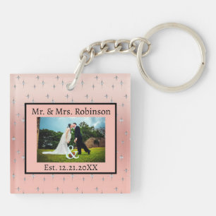 Fancy Modern Couples Photo Pink Silver Diamond Key Ring