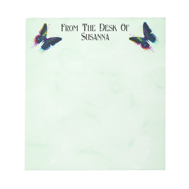 Fancy Modern Script Butterfly Personalised Name Notepad (Front)