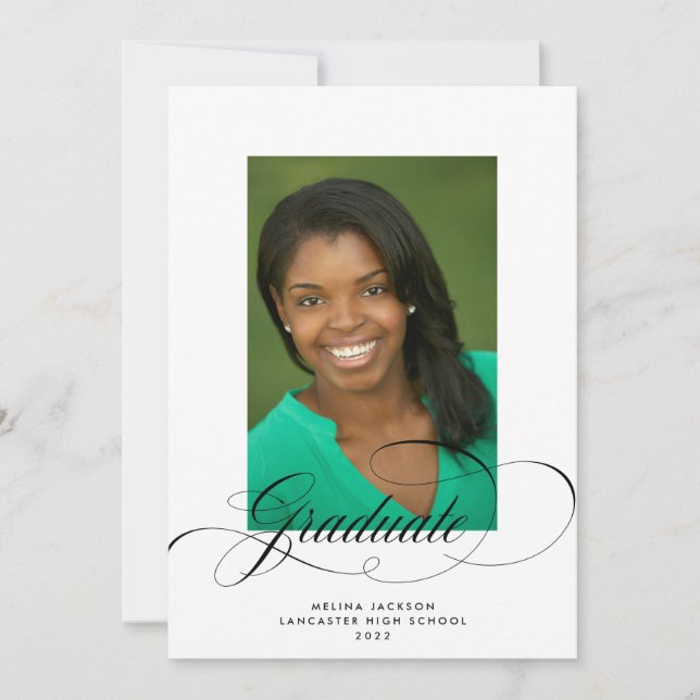 Fancy Monochrome Graduate Photo Announcement (Front)
