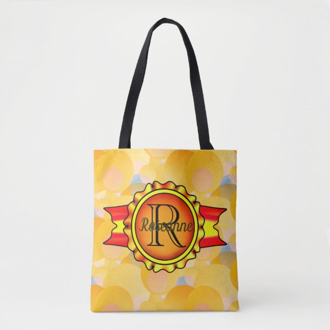 Fancy Monogram Banner Circle Bright Orange Tote Bag (Front)