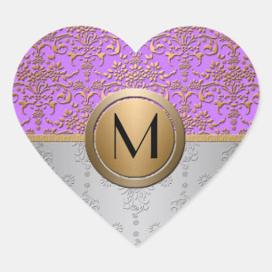 Fancy Monogram Design Periwinkle Purple Gold Heart Sticker