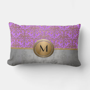 Fancy Monogram Design Periwinkle Purple Gold Lumbar Cushion