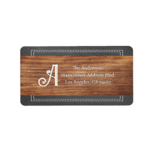 Fancy Monogram Double Stitched Leather Wood B Label