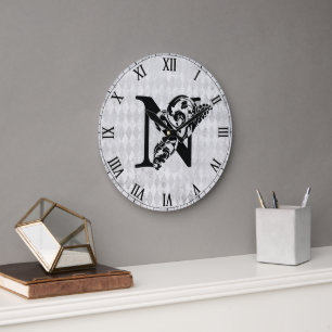 Fancy Monogram 'N' Acrylic Wall Clock