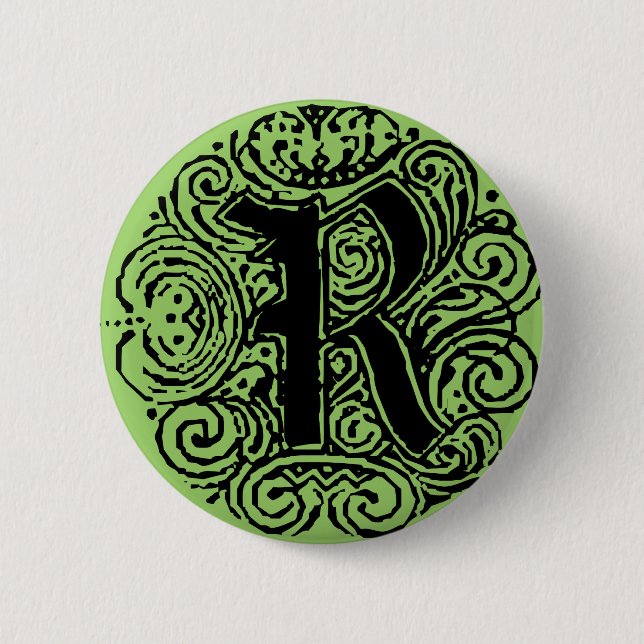 Fancy Monogram "R" Monarchia Pin-Back 6 Cm Round Badge (Front)