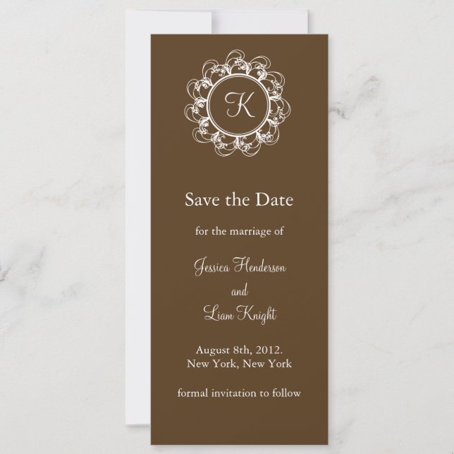Fancy Monogram Save the Date (chocolate) (Front)