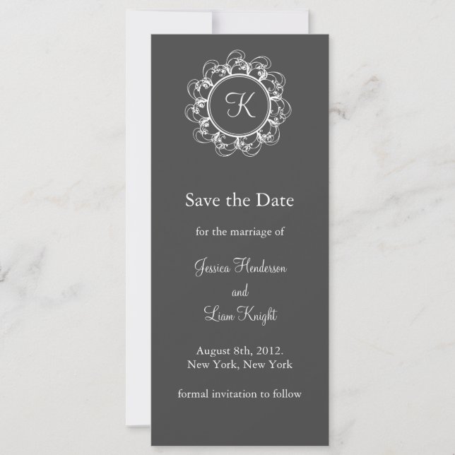 Fancy Monogram Save the Date (grey) (Front)