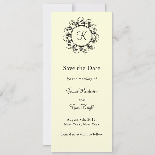 Fancy Monogram Save the Date (off+white) (Front)