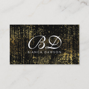 Fancy Monogram Script Gold Grunge Business Card