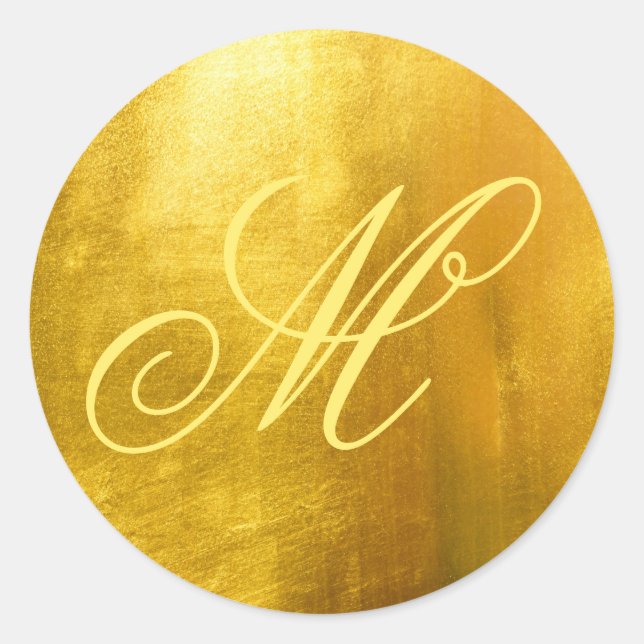 Fancy Monogram Shiny Faux Yellow Gold Foil Classic Round Sticker (Front)