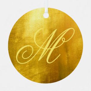 Fancy Monogram Shiny Faux Yellow Gold Foil Metal Tree Decoration