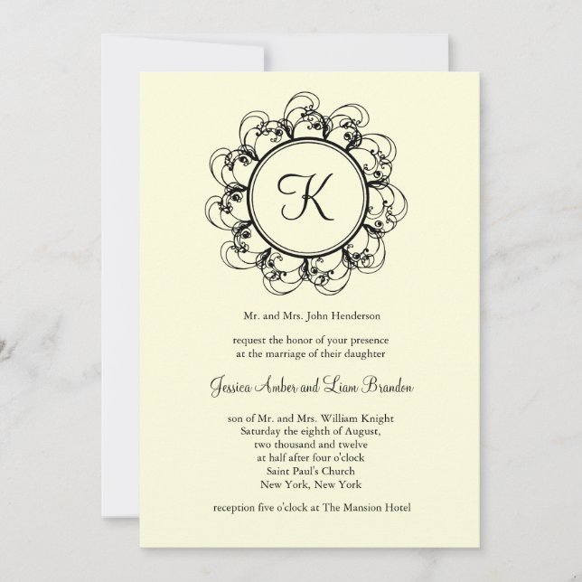 Fancy Monogram Wedding Invitation (off white) (Front)