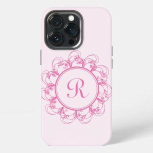 Fancy Monogram with Pink Swirls iPhone Case