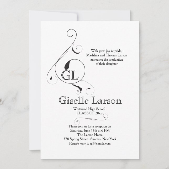 Fancy Monogram (You Pick Colour) Graduation Invite (Front)