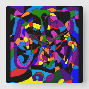 Fancy mosaic deep vibrant colours patterns square wall clock