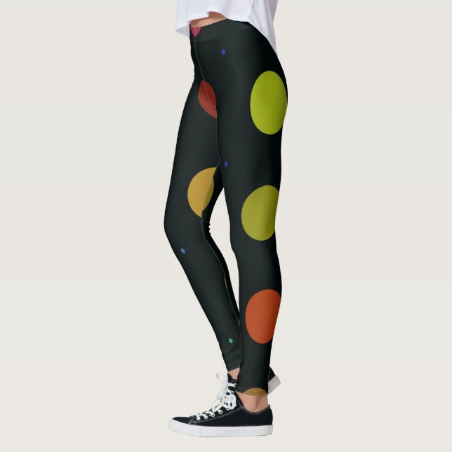 Fancy Multi-Neutral and Black Retro Polka Dot Leggings (Left)