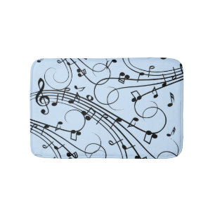 Fancy Music Notes Blue Bath Mat