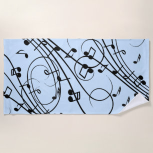 Fancy Music Notes Blue Beach Towel