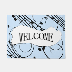 Fancy Music Notes Blue Doormat